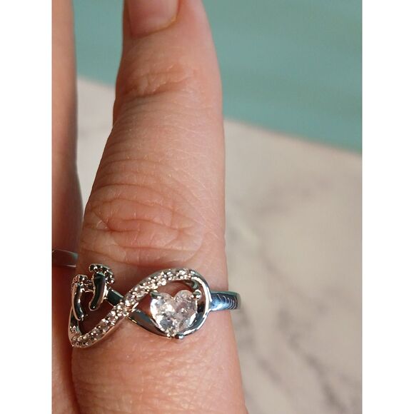 White Zircon New Mom Baby Footprints Infinity Ring – S925 Sterling Silver - Picture 5 of 13